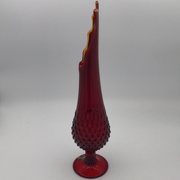 VTG MCM Fenton Ruby Red Amberina Hobnail 15" Swung Vase w/ Original Sticker - Picture 8 of 14